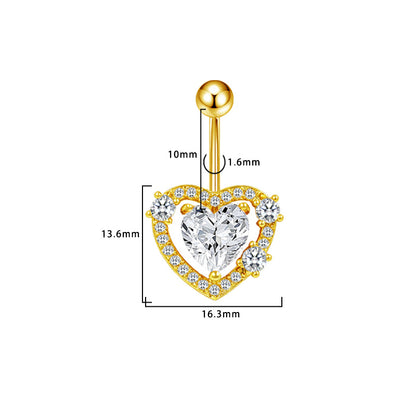 Three-dimensional Heart Shape Copper Belly Ring With Electroplated Platinum Plated Finish And Zircon Inlay