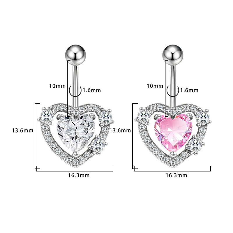 Three-dimensional Heart Shape Copper Belly Ring With Electroplated Platinum Plated Finish And Zircon Inlay