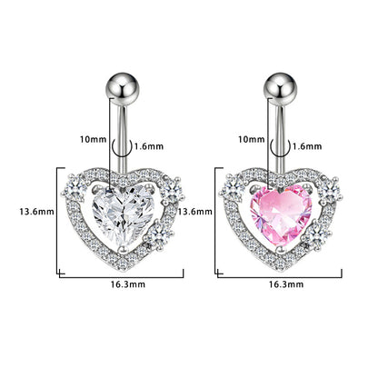Three-dimensional Heart Shape Copper Belly Ring With Electroplated Platinum Plated Finish And Zircon Inlay
