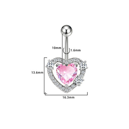 Three-dimensional Heart Shape Copper Belly Ring With Electroplated Platinum Plated Finish And Zircon Inlay