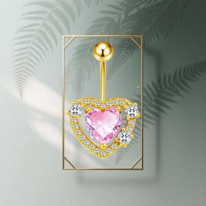 Three-dimensional Heart Shape Copper Belly Ring With Electroplated Platinum Plated Finish And Zircon Inlay