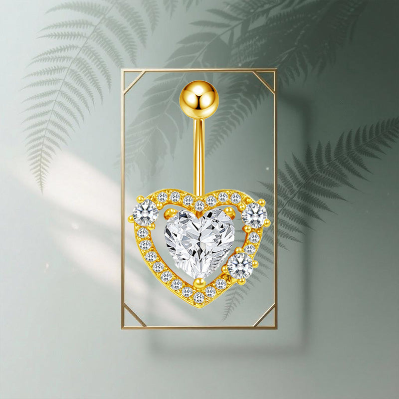 Three-dimensional Heart Shape Copper Belly Ring With Electroplated Platinum Plated Finish And Zircon Inlay