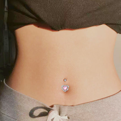 Three-dimensional Heart Shape Copper Belly Ring With Electroplated Platinum Plated Finish And Zircon Inlay
