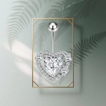 Three-dimensional Heart Shape Copper Belly Ring With Electroplated Platinum Plated Finish And Zircon Inlay