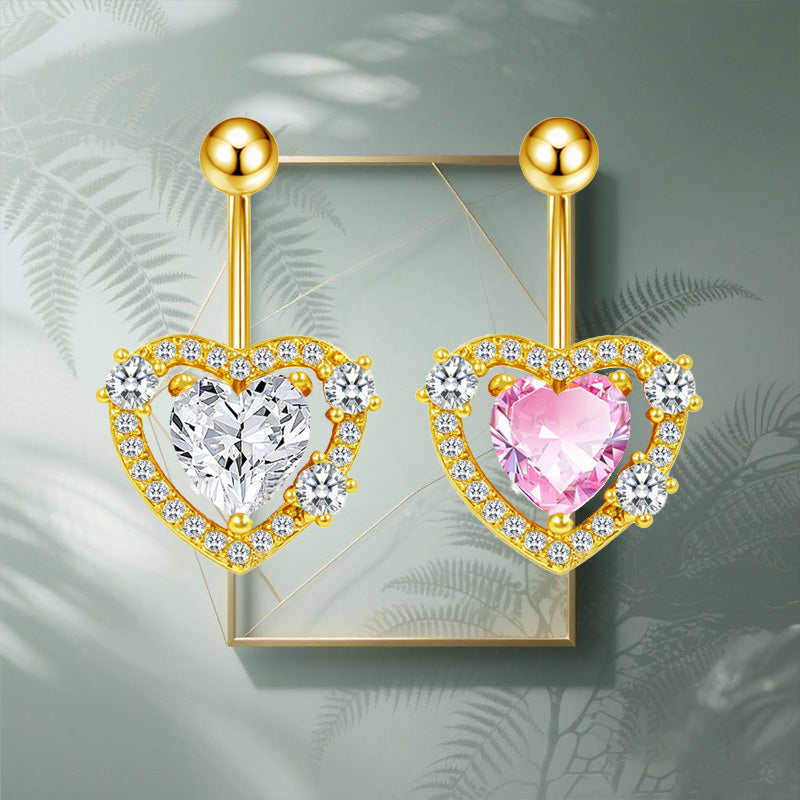 Three-dimensional Heart Shape Copper Belly Ring With Electroplated Platinum Plated Finish And Zircon Inlay