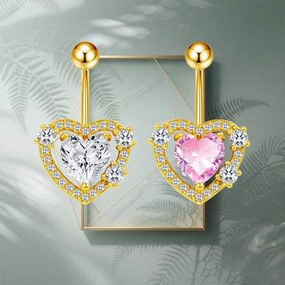 Three-dimensional Heart Shape Copper Belly Ring With Electroplated Platinum Plated Finish And Zircon Inlay