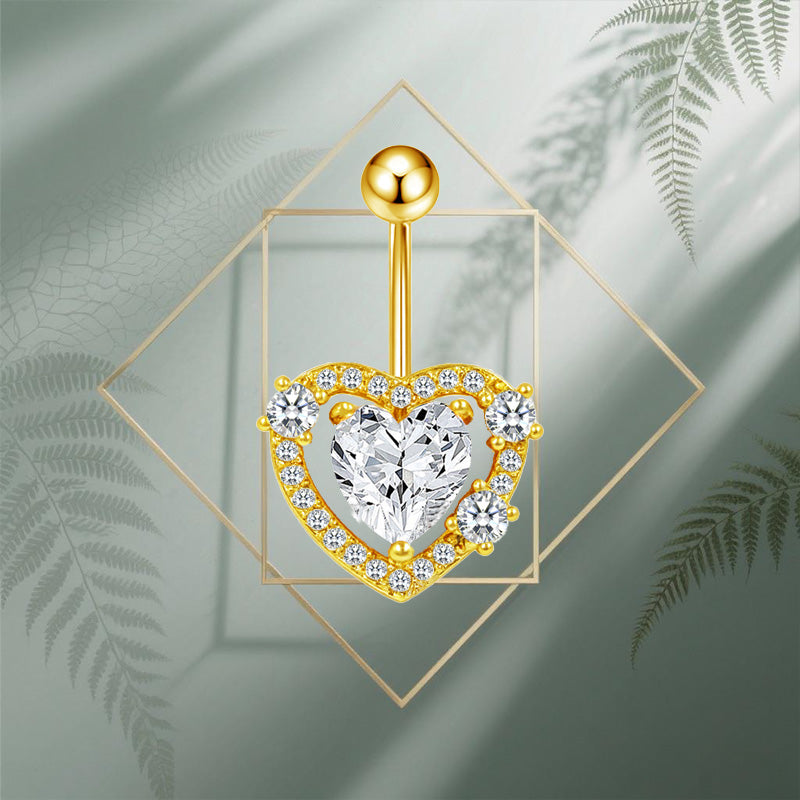 Three-dimensional Heart Shape Copper Belly Ring With Electroplated Platinum Plated Finish And Zircon Inlay