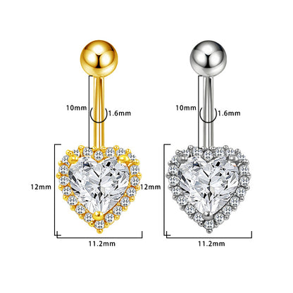 Three-dimensional Heart Shape Copper Belly Ring With Electroplated Platinum Plated Finish And Zircon Inlay
