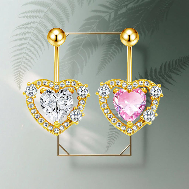 Three-dimensional Heart Shape Copper Belly Ring With Electroplated Platinum Plated Finish And Zircon Inlay