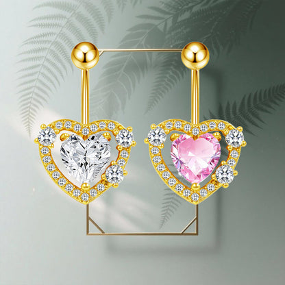 Three-dimensional Heart Shape Copper Belly Ring With Electroplated Platinum Plated Finish And Zircon Inlay