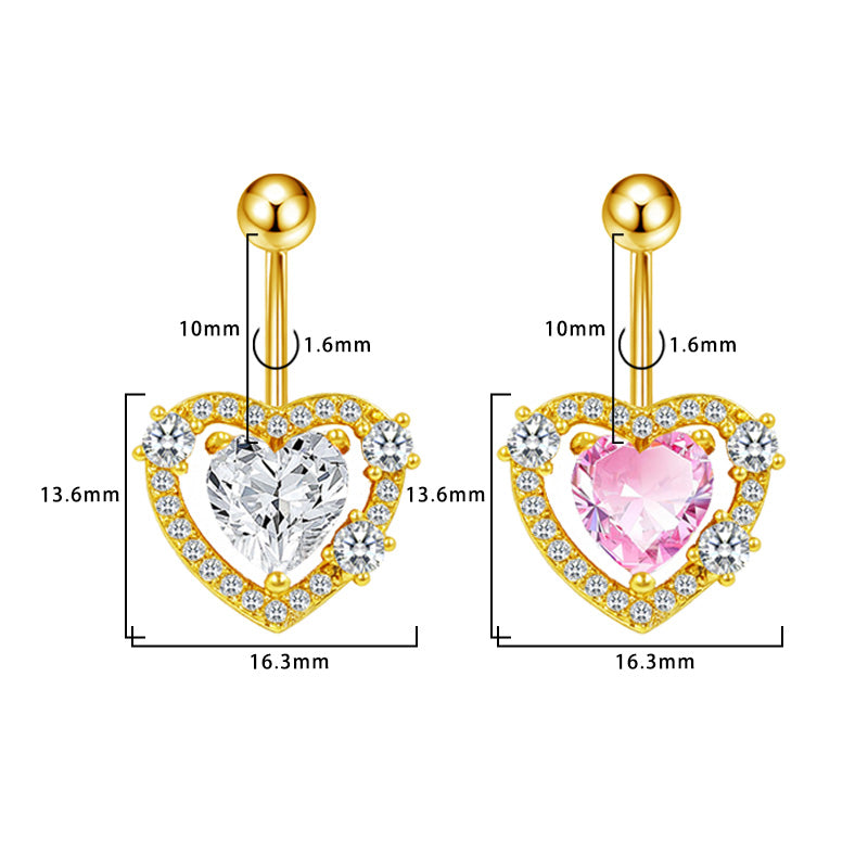 Three-dimensional Heart Shape Copper Belly Ring With Electroplated Platinum Plated Finish And Zircon Inlay