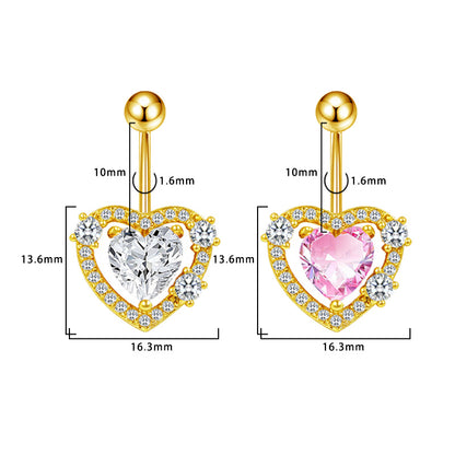 Three-dimensional Heart Shape Copper Belly Ring With Electroplated Platinum Plated Finish And Zircon Inlay