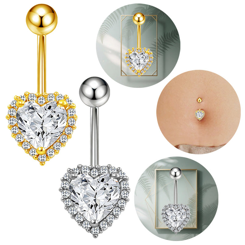 Three-dimensional Heart Shape Copper Belly Ring With Electroplated Platinum Plated Finish And Zircon Inlay