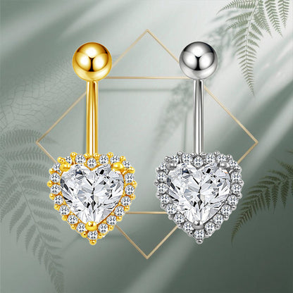 Three-dimensional Heart Shape Copper Belly Ring With Electroplated Platinum Plated Finish And Zircon Inlay