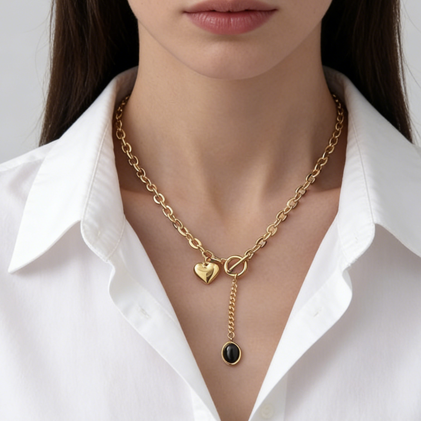 Geometric Three-dimensional Necklace For Women In 304 Stainless Steel With 18K Real Gold Plated O Chain