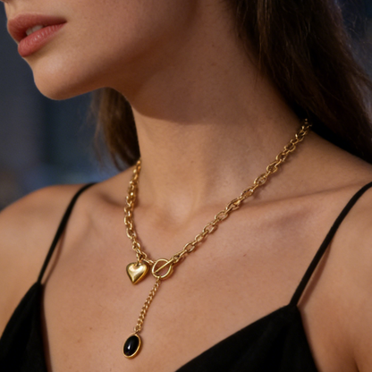 Geometric Three-dimensional Necklace For Women In 304 Stainless Steel With 18K Real Gold Plated O Chain