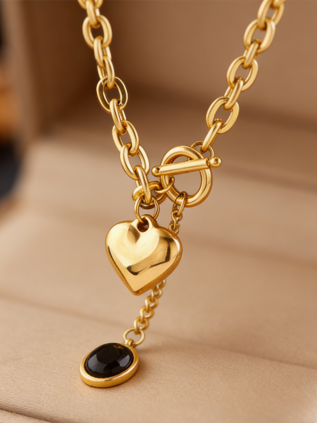 Geometric Three-dimensional Necklace For Women In 304 Stainless Steel With 18K Real Gold Plated O Chain
