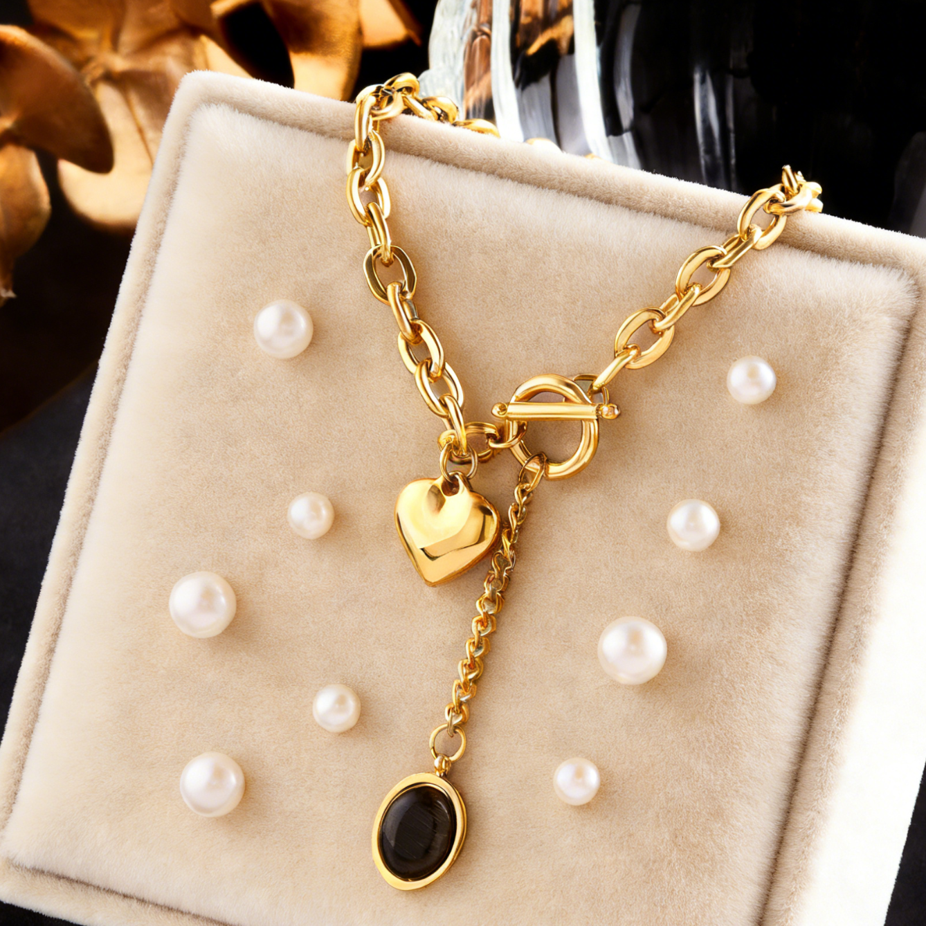 Geometric Three-dimensional Necklace For Women In 304 Stainless Steel With 18K Real Gold Plated O Chain