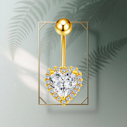 Three-dimensional Heart Shape Copper Belly Ring With Electroplated Platinum Plated Finish And Zircon Inlay