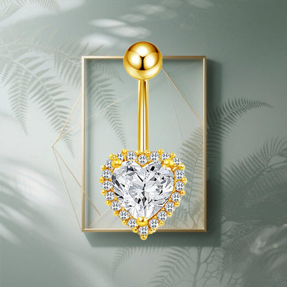 Three-dimensional Heart Shape Copper Belly Ring With Electroplated Platinum Plated Finish And Zircon Inlay