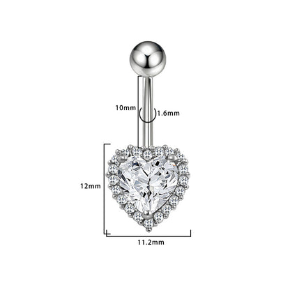 Three-dimensional Heart Shape Copper Belly Ring With Electroplated Platinum Plated Finish And Zircon Inlay