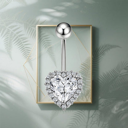 Three-dimensional Heart Shape Copper Belly Ring With Electroplated Platinum Plated Finish And Zircon Inlay