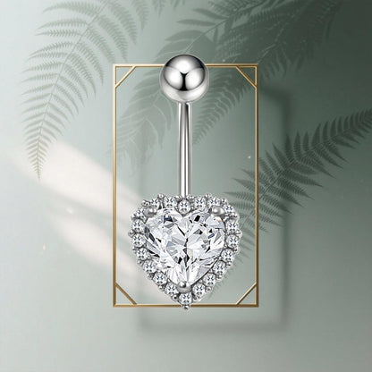 Three-dimensional Heart Shape Copper Belly Ring With Electroplated Platinum Plated Finish And Zircon Inlay