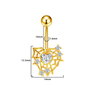 Three-dimensional Heart Shape Copper Belly Ring With Electroplated Platinum Plated Finish And Zircon Inlay
