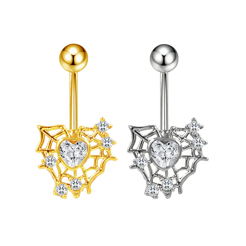 Three-dimensional Heart Shape Copper Belly Ring With Electroplated Platinum Plated Finish And Zircon Inlay