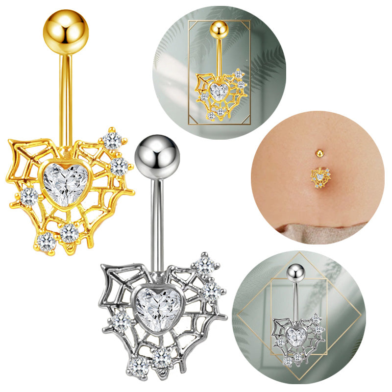 Three-dimensional Heart Shape Copper Belly Ring With Electroplated Platinum Plated Finish And Zircon Inlay