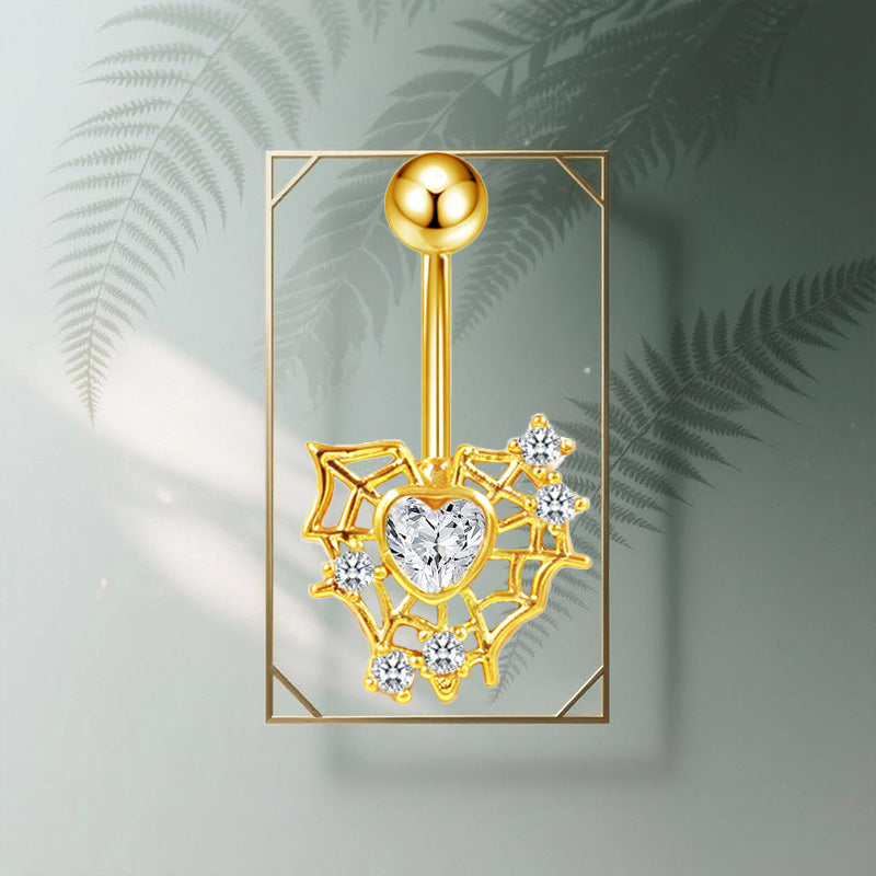 Three-dimensional Heart Shape Copper Belly Ring With Electroplated Platinum Plated Finish And Zircon Inlay