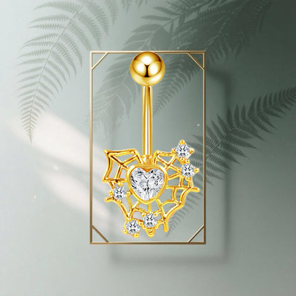 Three-dimensional Heart Shape Copper Belly Ring With Electroplated Platinum Plated Finish And Zircon Inlay