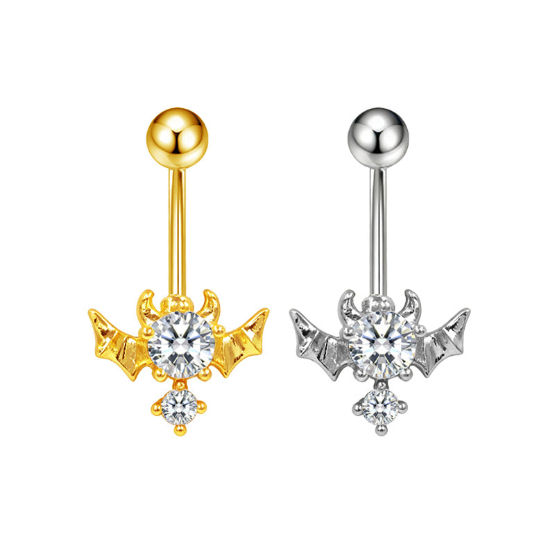 Three-dimensional Heart Shape Copper Belly Ring With Electroplated Platinum Plated Finish And Zircon Inlay