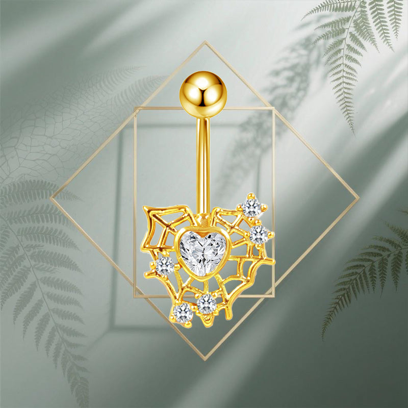 Three-dimensional Heart Shape Copper Belly Ring With Electroplated Platinum Plated Finish And Zircon Inlay