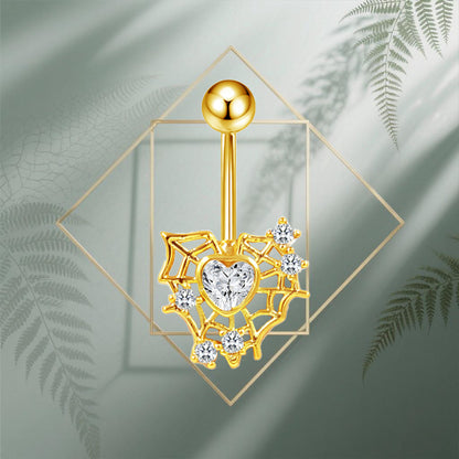 Three-dimensional Heart Shape Copper Belly Ring With Electroplated Platinum Plated Finish And Zircon Inlay