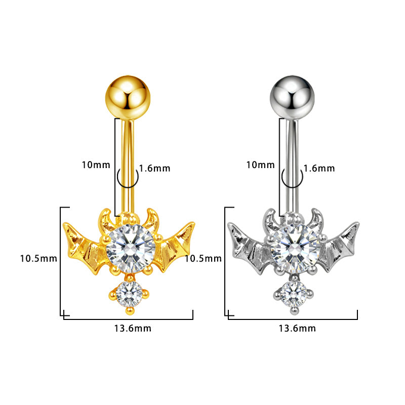 Three-dimensional Heart Shape Copper Belly Ring With Electroplated Platinum Plated Finish And Zircon Inlay