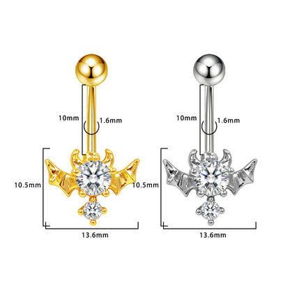 Three-dimensional Heart Shape Copper Belly Ring With Electroplated Platinum Plated Finish And Zircon Inlay