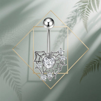 Three-dimensional Heart Shape Copper Belly Ring With Electroplated Platinum Plated Finish And Zircon Inlay