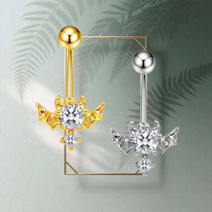 Three-dimensional Heart Shape Copper Belly Ring With Electroplated Platinum Plated Finish And Zircon Inlay