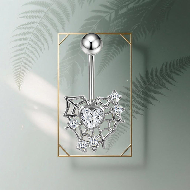 Three-dimensional Heart Shape Copper Belly Ring With Electroplated Platinum Plated Finish And Zircon Inlay