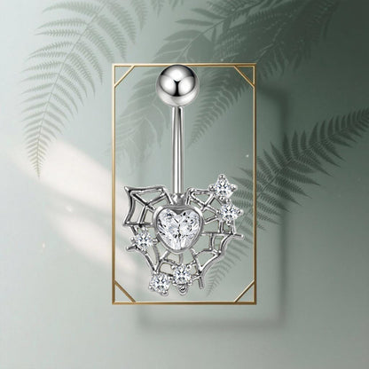 Three-dimensional Heart Shape Copper Belly Ring With Electroplated Platinum Plated Finish And Zircon Inlay
