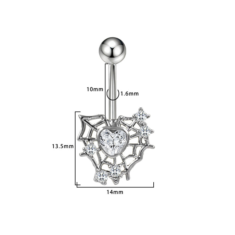 Three-dimensional Heart Shape Copper Belly Ring With Electroplated Platinum Plated Finish And Zircon Inlay