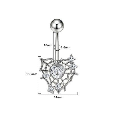 Three-dimensional Heart Shape Copper Belly Ring With Electroplated Platinum Plated Finish And Zircon Inlay