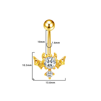 Three-dimensional Heart Shape Copper Belly Ring With Electroplated Platinum Plated Finish And Zircon Inlay