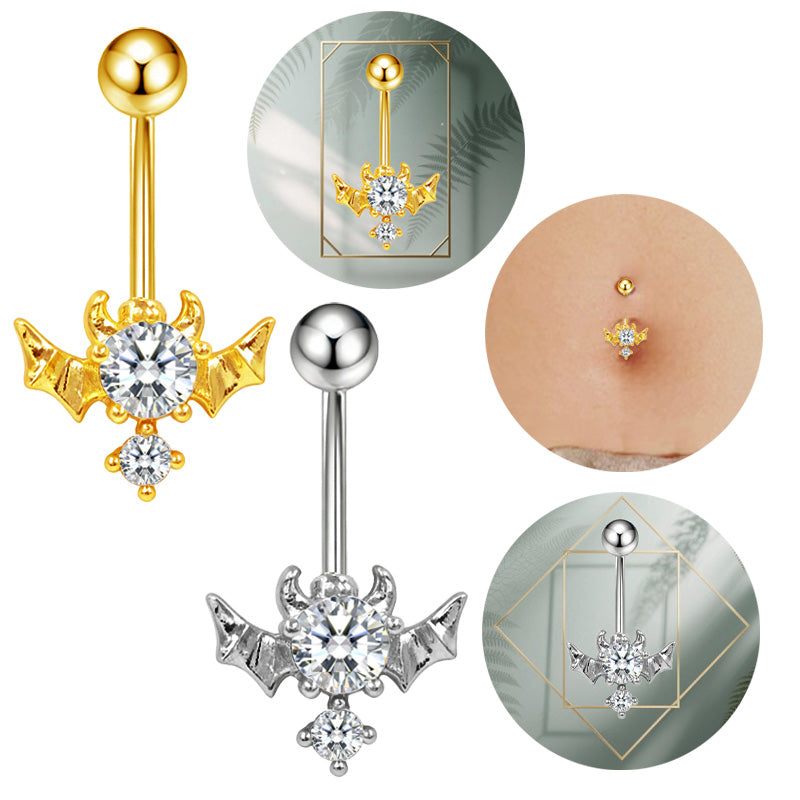Three-dimensional Heart Shape Copper Belly Ring With Electroplated Platinum Plated Finish And Zircon Inlay