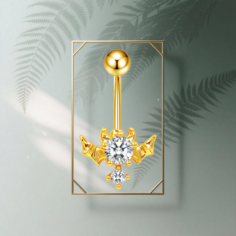 Three-dimensional Heart Shape Copper Belly Ring With Electroplated Platinum Plated Finish And Zircon Inlay
