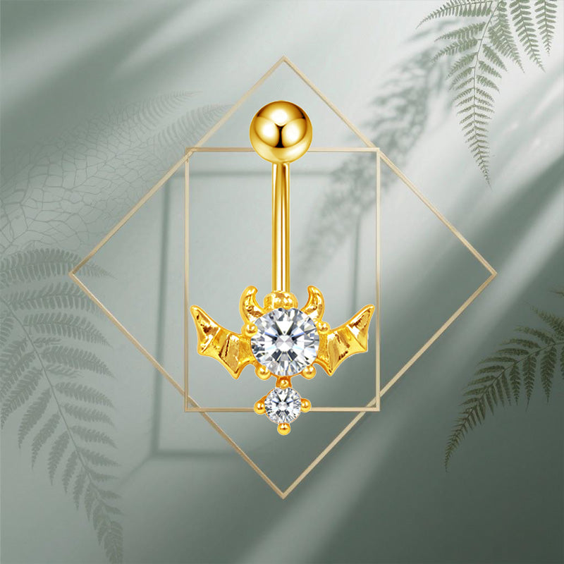 Three-dimensional Heart Shape Copper Belly Ring With Electroplated Platinum Plated Finish And Zircon Inlay