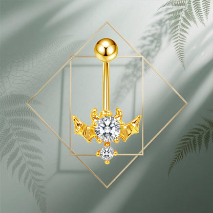 Three-dimensional Heart Shape Copper Belly Ring With Electroplated Platinum Plated Finish And Zircon Inlay
