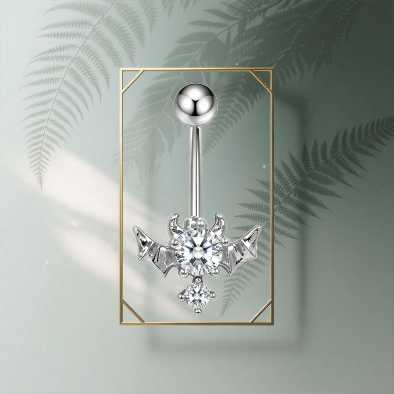 Three-dimensional Heart Shape Copper Belly Ring With Electroplated Platinum Plated Finish And Zircon Inlay