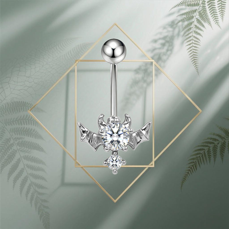 Three-dimensional Heart Shape Copper Belly Ring With Electroplated Platinum Plated Finish And Zircon Inlay